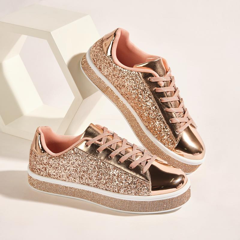 Women's Glitter Tennis Sneakers Neon Dressy Sparkly Sneakers Rhinestone Bling Wedding Bridal Shoes Shiny Sequin Shoes