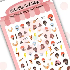 Wizards(A) nail decals; 2d self-adhesive, ultra-thin, kawaii, 8.5 x 12cm sheet