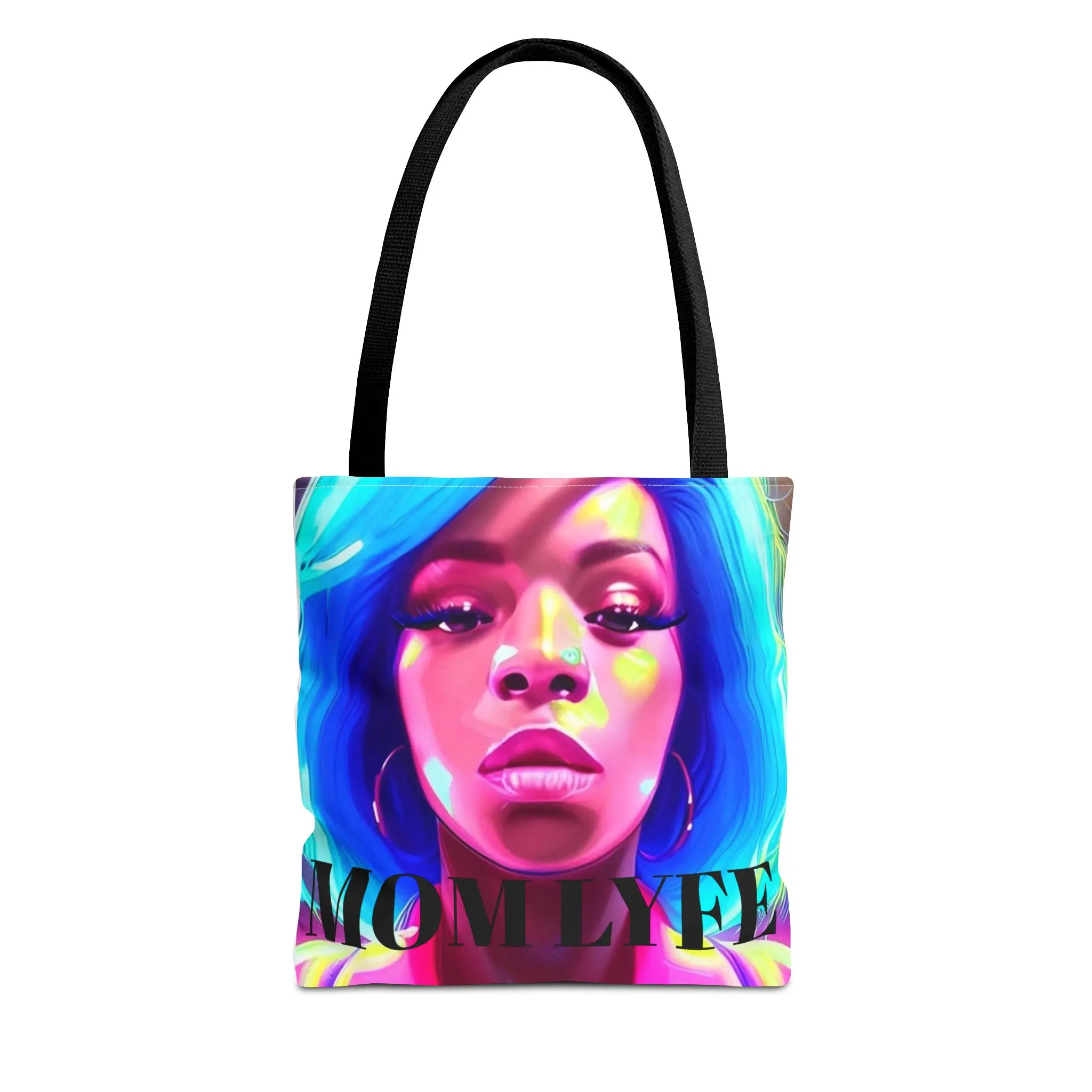Colorful Neon Portrait Mom Lyfe Tote Bag | Vibrant AOP Art
