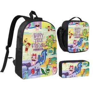 3pcs Happy tree friends Backpack Set for Girls & Boys Happy tree friends plush Laptop School Bag with Insulated Lunch Bag & Pencil Pouch Popular Happy tree friends merch Daypack for Teens, Students & Office Workers