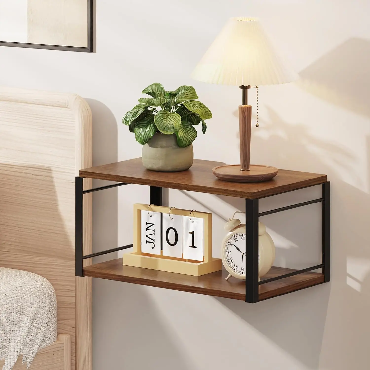 Floating Nightstand,  Bedside Shelf Wall Mounted Nightstand, Floating Bedside Table Wall Shelf for Bedroom, Living Room, Bathroom, Kitchen, Office (Vintage Brown)