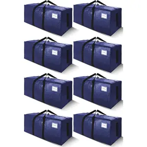 8 Pack 200LB Heavy-Duty Moving Bags with Wrap-Around Handles,  Storage Totes for Space Saving, Clothes Storage Bags, College Dorm Essentials, Blue, 24 Gal