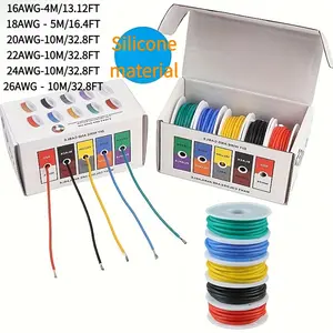 16-26 Awg Silicone Wire Kit 5 Colors, Tinned Copper Electrical Cable, Ideal for DIY Electronics, LED Strips, Speaker Wiring, 36v Safe