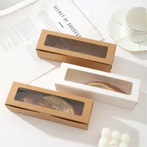 1/5pcs Transparent Window Rectangle Flip Baking Packaging Box, Kraft Paper Macaron Biscuit Box
