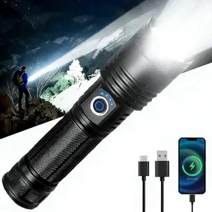 2-piece Rechargeable Zoom Ultra Bright Flashlight, Suitable for Emergency Power Outages, Outdoor Camping, Hurricanes Rechargeable LED Battery Powered, with 5 Lighting Modes, Strong light Waterproof Portable Hand Flashlight, Practical Gifts for Men