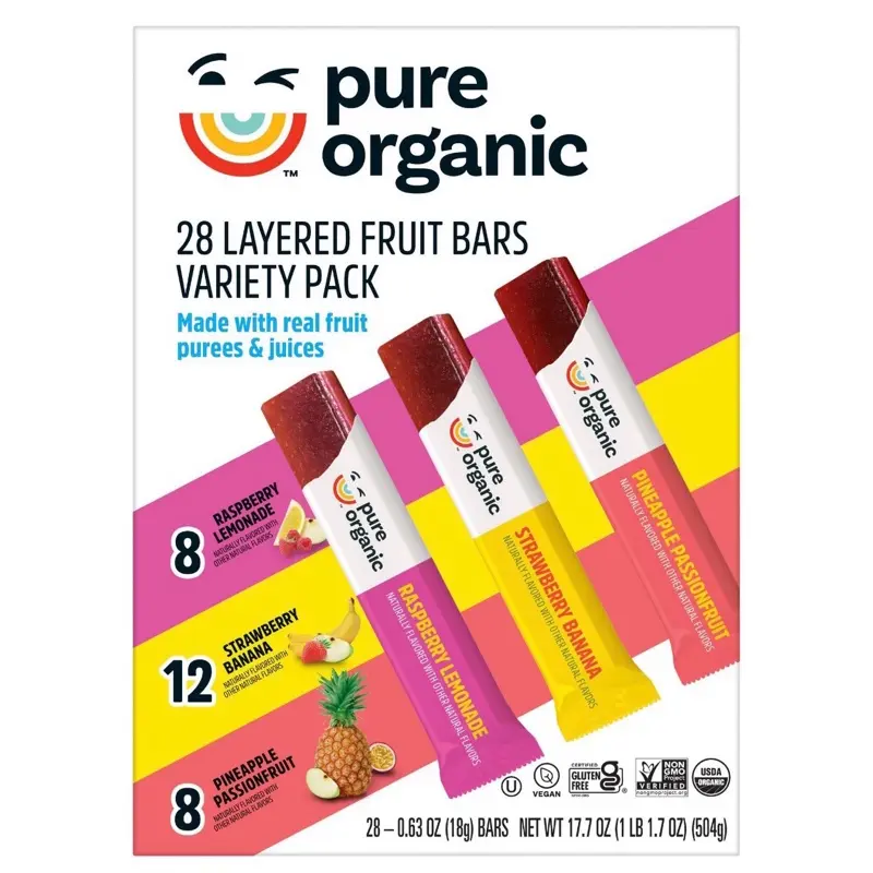 Pure Organic Layered Fruit Bars, Variety Pack, 0.63 oz Each, 28 Count