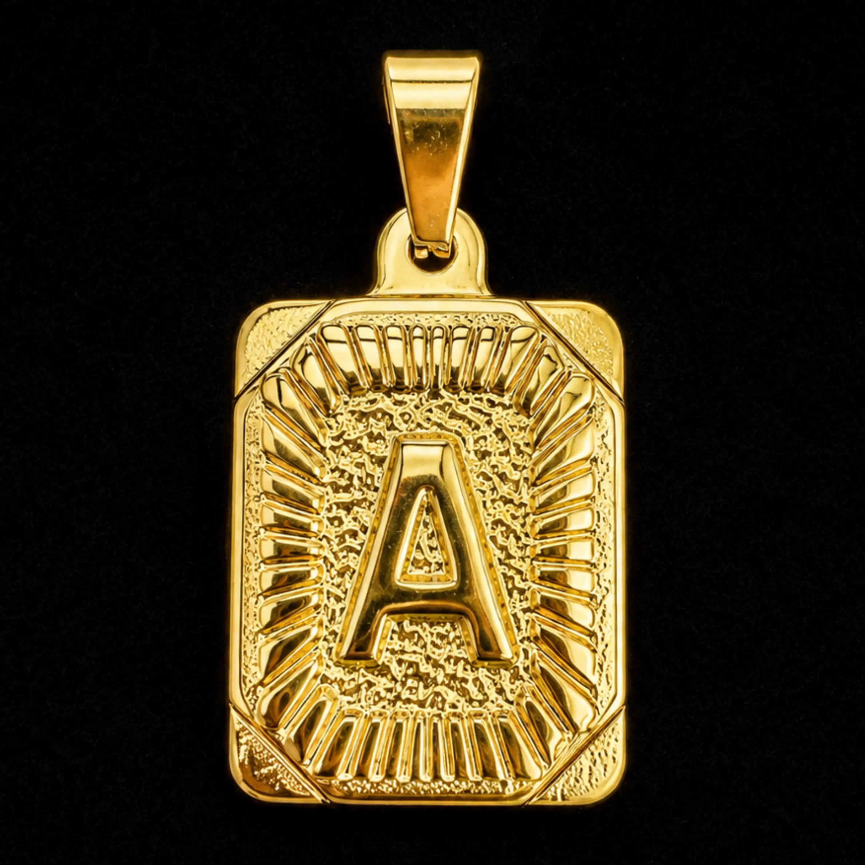 Initial Letter Pendant, Stainless Steel 18K Gold PVD Plated or Silver, A-Z Alphabet Rectangle Charm, Pendant Only, for Women & Men