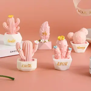 Mini Cactus Figurines Set of 5, Love Quote Decorations, Perfect Valentine's Day Desk Accessories, Cute Resin Cartoon Theme, Home Decor