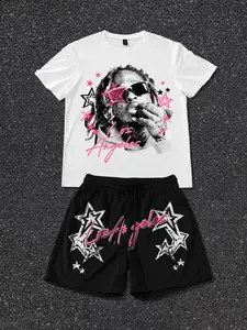 Men's Solid Texture T-Shirt & Waistband Shorts Set, Fashion Round Neck Tee with Pocket Design, Summer Casual Fitted