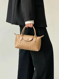 New Arrival Vintage Woven Leather Bag for Women, Retro Small Shoulder Crossbody Bag, Soft Leather Handbag for Commute, Versatile Crescent Hobo Bag, Dumpling Bag