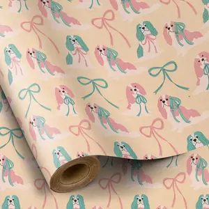Kraft Paper Butterfly Pattern Gift Wrap Roll, and Bow Print, 43.2cm X 500cm, Ideal for Bridal Shower, Birthday, DIY Craft Decoration