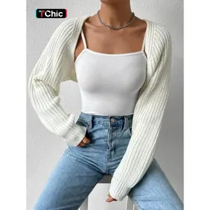 Women's Solid Raglan Sleeve Open Front Crop Shrug Cardigan, Casual Long Sleeve Knitting Cardigan Sweater for Spring & Fall, Fashion Women's Knitwear for Daily Wear, Cardigan for Women, Summer Clothes Women, Womenswear