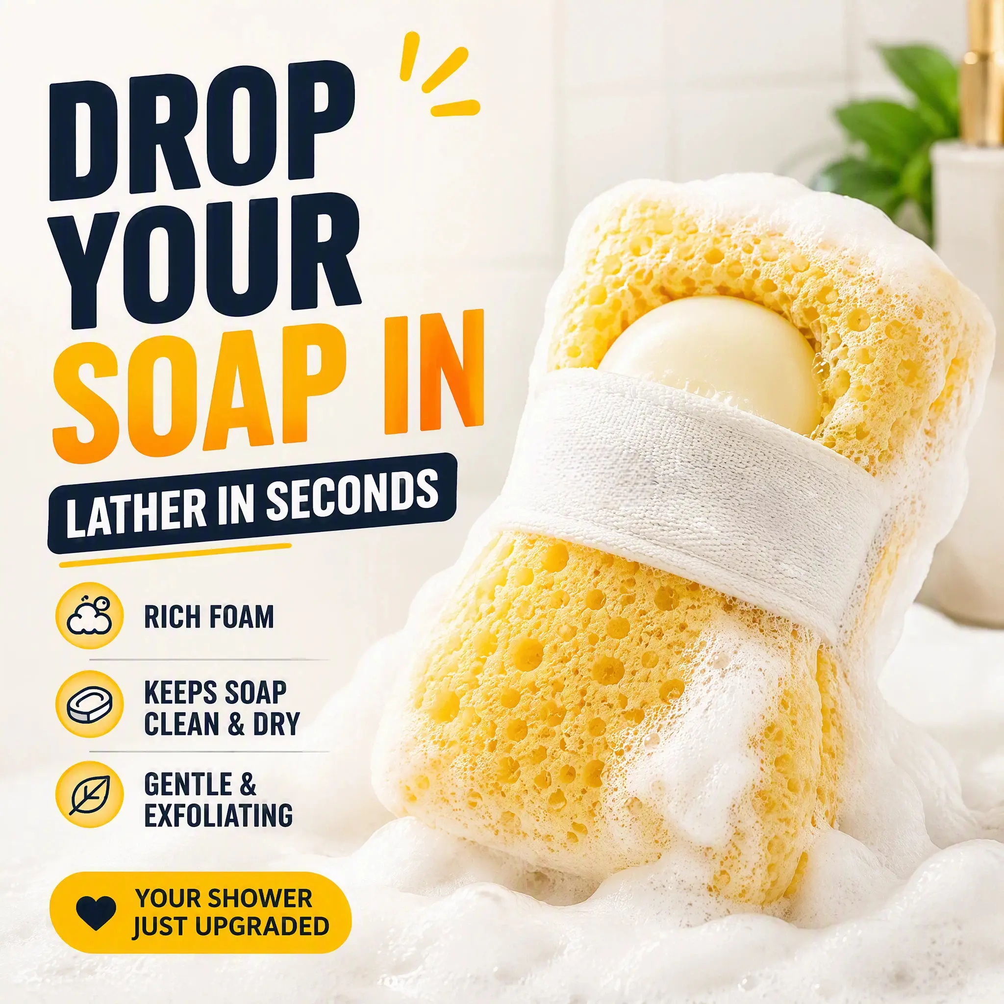 2Pcs Soft Bath Sponges with Built-in Soap Pocket, Quick-Foaming Exfoliating Shower Scrubs, Reusable Body Loofahs for Gentle Exfoliation, Deep Cleansing, Smooth Skin, Daily Use by Men and Women (Bathroom Home Supplies)