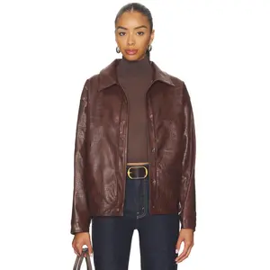 SNDYS Wendy Croc Pu Leather Jacket in Brown