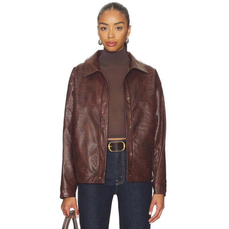 SNDYS Wendy Croc Pu Leather Jacket in Brown