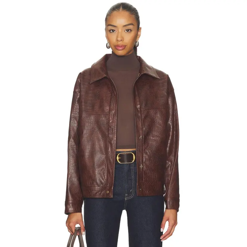 SNDYS Wendy Croc Pu Leather Jacket in Brown