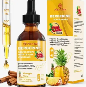 Berberine Supplement with Ceylon Cinnamon, Berberine HCL Liquid Drops with Turmeric, Bitter Melon, Quercetin, 10X Strength AMPK for Digestion System, Immune Health Support -Vegetarian, 2 fl oz