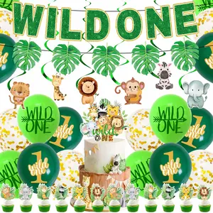 WILD ONE Birthday Party Decorations Set with Banner Cupcake Topper Hanging Swirl Wild ONE Birthday Supplies