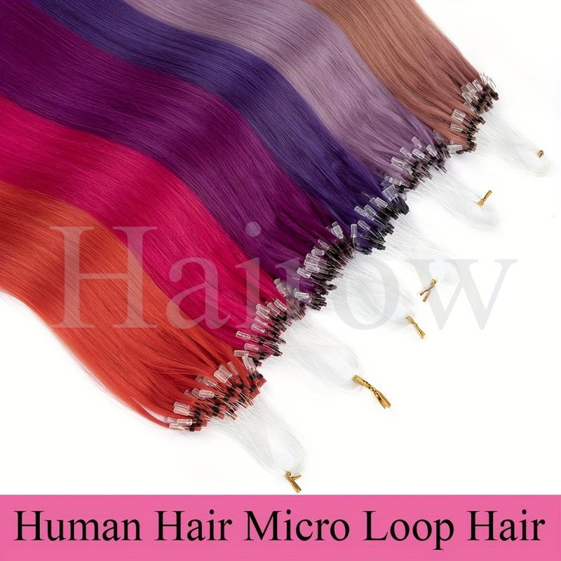New Wholesale Hot 12" 16" 20" Colored Micro Loop Human Hair Extensions - 50pcs Pack, Straight Pink, Green, Red, Blue, Real Human Hair Microlink Extensions, 30g, Perfect for Vacation Style, Women'S Hair Accessories |   Vibrant Hair Color |   High-Quality H