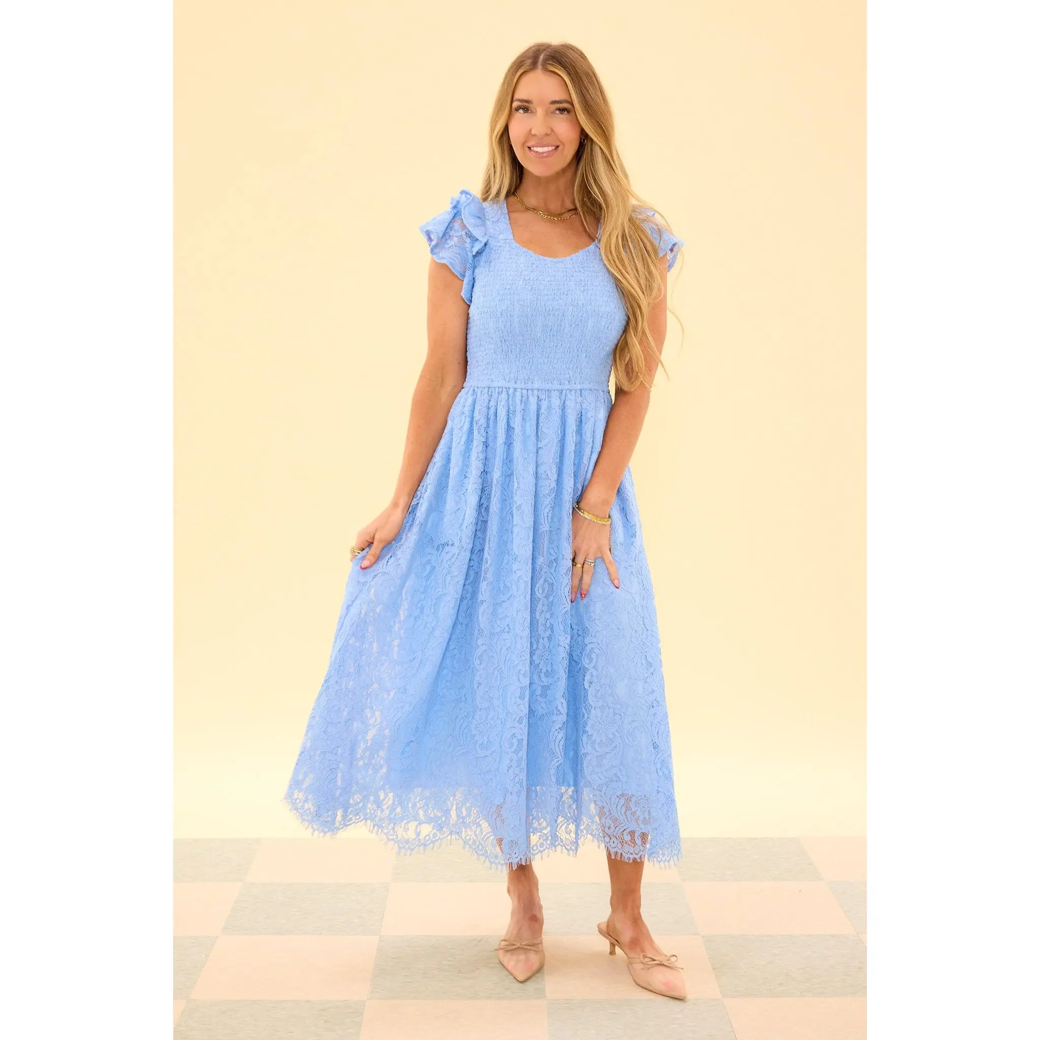 Hattie Dress in Cornflower Blue Lace
