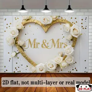 2D Flat Banner 1pc, banner, , Mr & Mrs WeddingBackground Photo Props, Banner Decor, Home Decor, Room Decor, , Party Background Decor, Party Decor/supplies/gifts Decorative Background, party banner, Event Ban