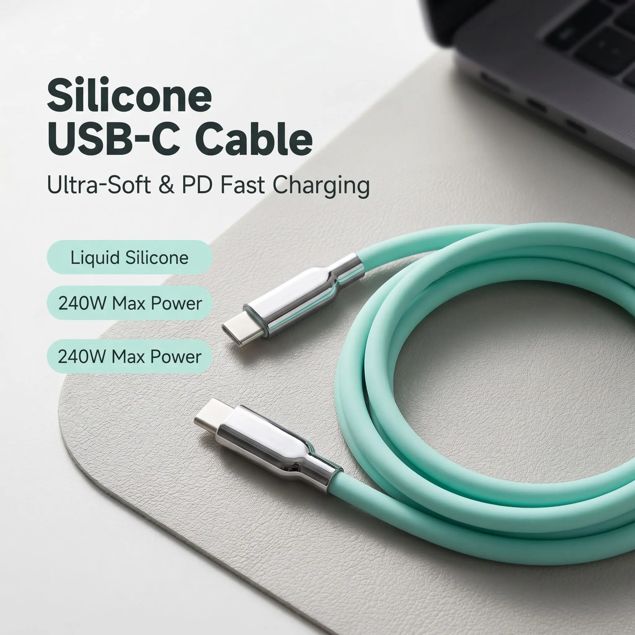 Chubbycable SlimX Thin Aesthetic USB C Charger Data Cable - LED Glow Ring, Metal Mirrored Connector, Y3 Style, Dopamine Pastel Macaron Colors, 45W Fast Charging, Trendy Desk Accessory for iPhone 18