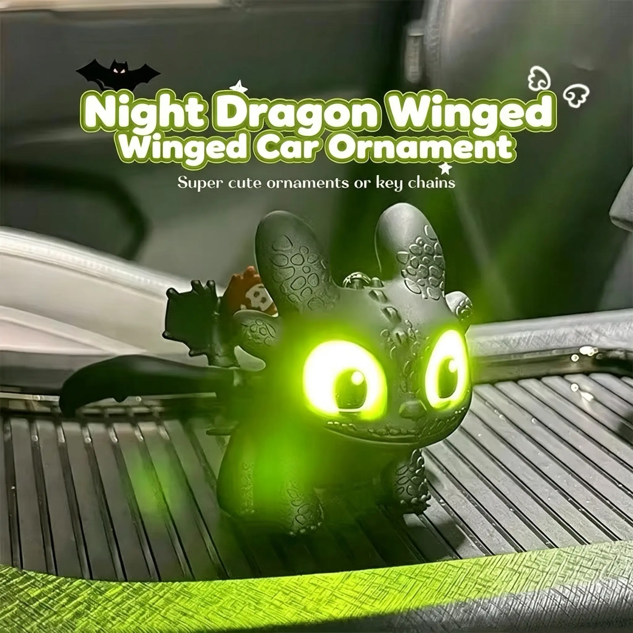 How to Train Your Dragon Toothless Baby Light-Up Car Ornament, with Movable Wings, Home and Cycling Toy, Unique Gift, Souvenir, Car Ornament, Car Interior Decoration, Dashboard Decoration, Desktop Ornament, Decorative Item