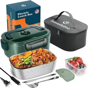 Electric Lunch Box for Adults 80W Fast Portable Heated Lunch Box, 12/24/110V 1.5L Heating Lunch Box, SS Container, for Car Truck Work, Loncheras para Hombres de Trabajo