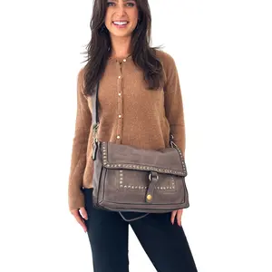 Emily Studded Shoulder Bag in Mushroom