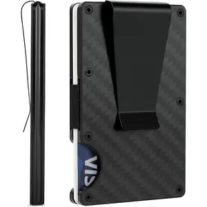 Carbon Fiber Wallet Minimalist - Money Clip Wallet, RFID Blocking Metal Wallet Aluminum Card Holder,Front Pocket Wallet,Matte Carbon Fiber