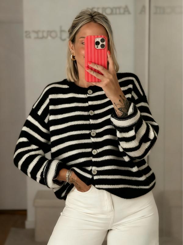Women's Vintage Striped Cardigan Knitwear, Casual Daily Wear, Perfect for Dates & Shopping, Ideal for Spring/Autumn/Winter Seasons