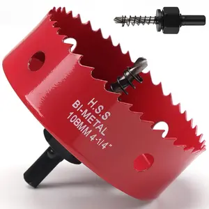 4-1/4 Inch Hole  for , 108mm HSS BI-Metal Hole  for Recessed Lighting, 35mm  Depth Hole  with Hex Shank Drill Bit Adapter for Cornhole Boards Plastic Drywall Fiberboard, Red
