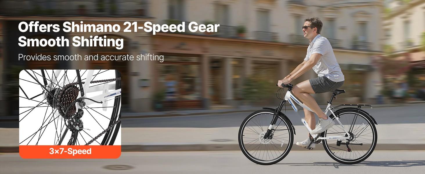 Men's Hybrid Bike - Urban City Commuter Bicycle 700C Wheel, 21-Speed Shimano Gearing, Lightweight Aluminum Frame, Comfortable Upright Riding, Easy Daily Commute, Fitness Riding, All Weather Versatile Everyday Bike