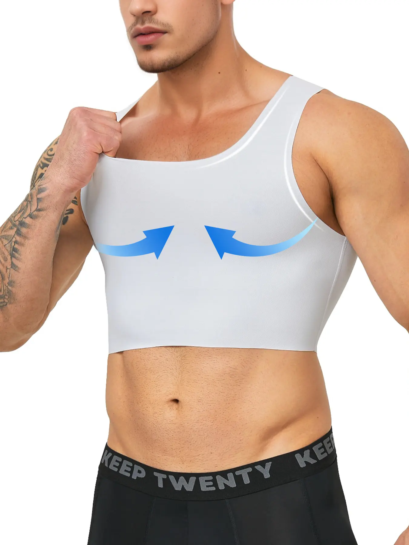 Men's Seamless Short Tank Top, Sleeveless Vest, Hidden Chest Shaper, Transgender breathable Comfortable Underwear, Summer Workout Fitness Compression Vest, Transgender FTM