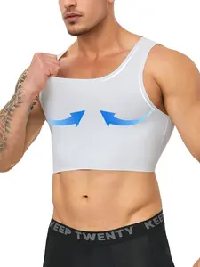 Men's Seamless Short Tank Top, Hidden Chest Shaper, Transgender breathable Comfortable Underwear, Summer Workout Fitness Compression Vest, Transgender FTM