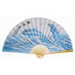Classic Chinese Art Feng Shui Wall Fan with Traditional Chinese Paintings and Motifs - 35" Length