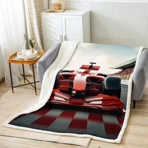 3D Red Formula Car Flannel Blanket Couch Sofa Chair Bed Cool Racing Car Sherpa Throw Polyester Breathable Warmly Blanket (50inchx60inch) outdoorfun