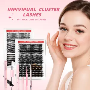 Eyelash Cluster Kit, D Curl Volume Cluster Lashes, Fluffy Eyelash Clusters, Dense Long Curled DIY Lash Extension Set, Multiple Lengths, Includes Bond & Seal, Lash Remover, Tweezers & Brush