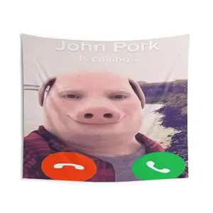 John Pork Indoor Wall Tapestries, Room Art, Flag Tapestry, Home Decor, Unique Wall Hanging