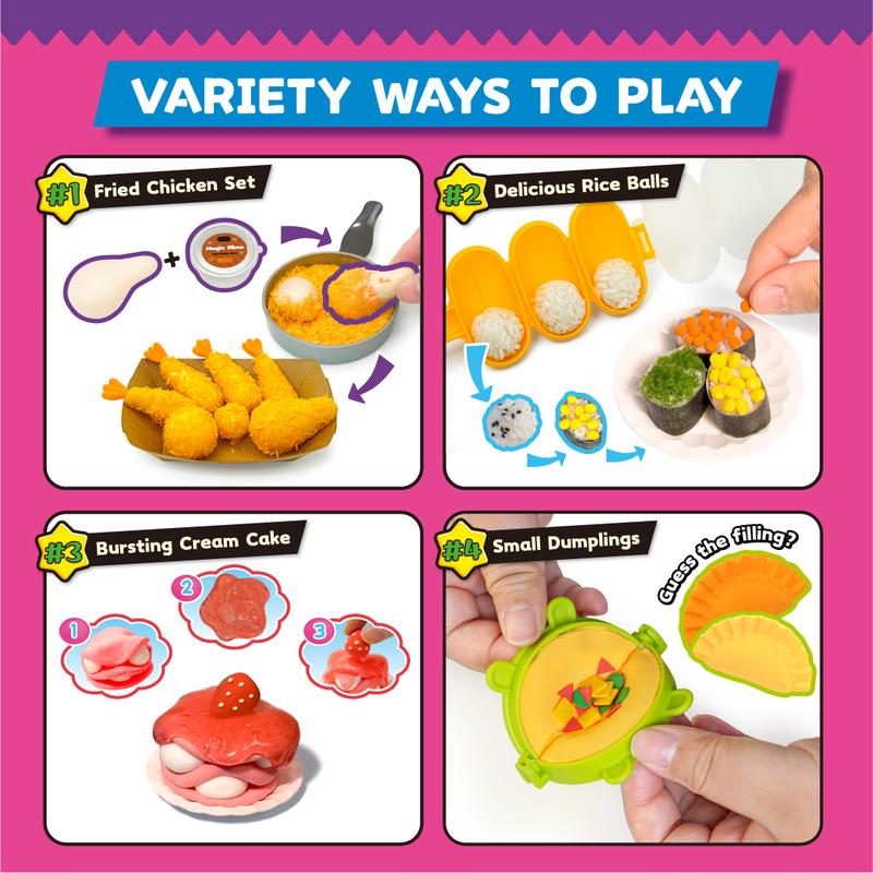 DIY Slime Food Kitchen Set, Realistic Pretend Cooking Playset w/ Sushi Rice Balls & Fried Chicken (Do Not Eat)