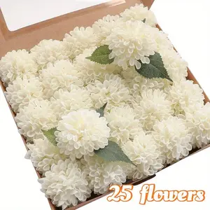 25pcs Real Looking Ivory Foam Fake Roses with Stems, Artificial Dahlia Flowers, for DIY Wedding Bouquets White Bridal Shower Centerpieces Floral Arrangements Party Tables Home Decoration