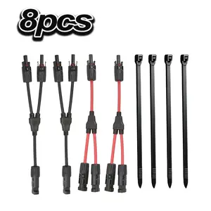 30A High Current MC4 Y-Branch Solar Connector Kit, Includes 2 Pairs of Red & Black Wired Connectors and 4 Cable Ties, for Stable Parallel Connection of Solar Panels, PV Systems & Home Solar Power Systems. Solar Connection Y-Branch Parallel Adapter.