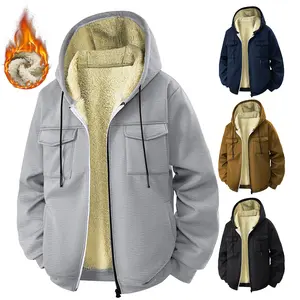 Men's Fleece Hooded Sweater with Warm Lining Multi-Pocket Zipper Closure for Autumn Winter Casual Wear