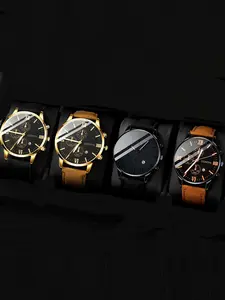 Men's Fashion Watch Set, Casual Round Dial Quartz Watch with PU Leather Strap, Trendy Watch Set for Party, Daily Decor, Exquisite Watch Set for Gift, Modern Fashionable Wristwatch, Fashionable Watches