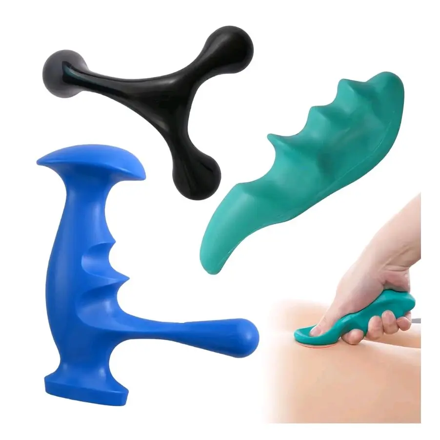Manual Trigger Point Massage Tool and Thumb Saver for Full Body Deep Tissue Massage, Set Include 1 Green Thumb Protector Tool 1 Palm Urchin Massage Tool Hand Held 4-Legged Massage Knobs