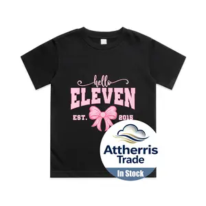 Hello Eleven Est 2015 Girls Coquette Bow 11th Birthday Cotton T-shirt, Graphic Print Round Neck Short Sleeve Casual Tee for Boys Girls