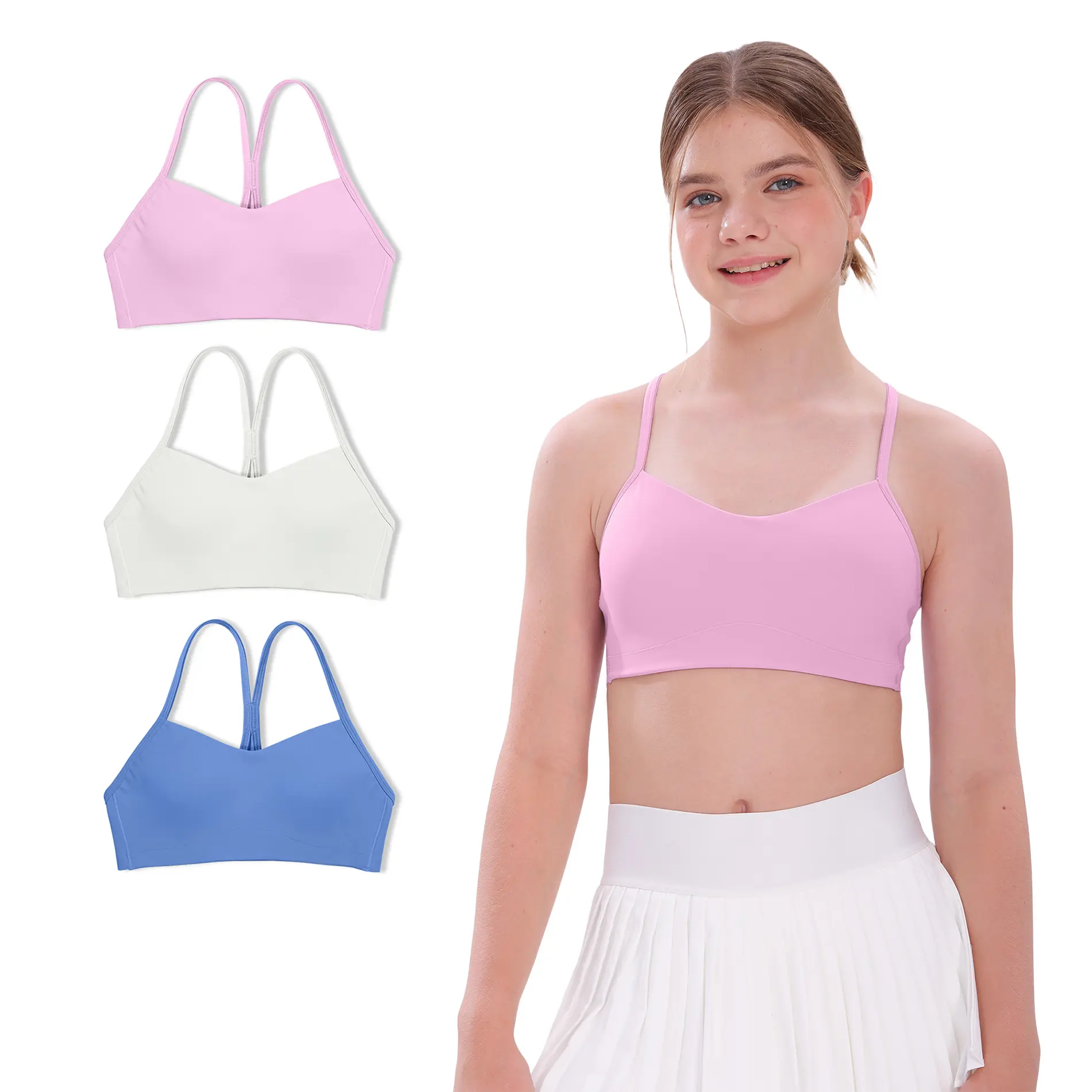 Sascina Girls Sports Bras for Teen 10-16 Y-Back, Cloud Feeling Training Bra with Moulded Design for Yoga Athletic Casual Tops [402]