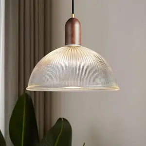 Clear Glass Pendant Light for Kitchen Island, 12 Inch Large Ceiling Hanging Fixture, Adjustable Height, Elegant Wavy Design, 60W Dimmable Bulb lamp