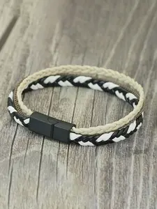 Men's Braided Leather Bracelet with Magnetic Clasp, Casual Multi-Color Woven Cuff, Handmade Gift Idea, 3 Strand Design