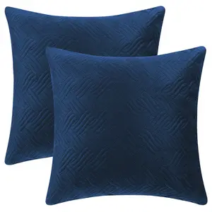 REGALWOVEN Velvet Knitted Throw Pillow Covers, Pack of 2 Spring Decorative Pillow Cases Square Soft Cushion Covers for Bed Sofa Bedroom Living Room Home Decor 18 x 18 Inch Dark Blue